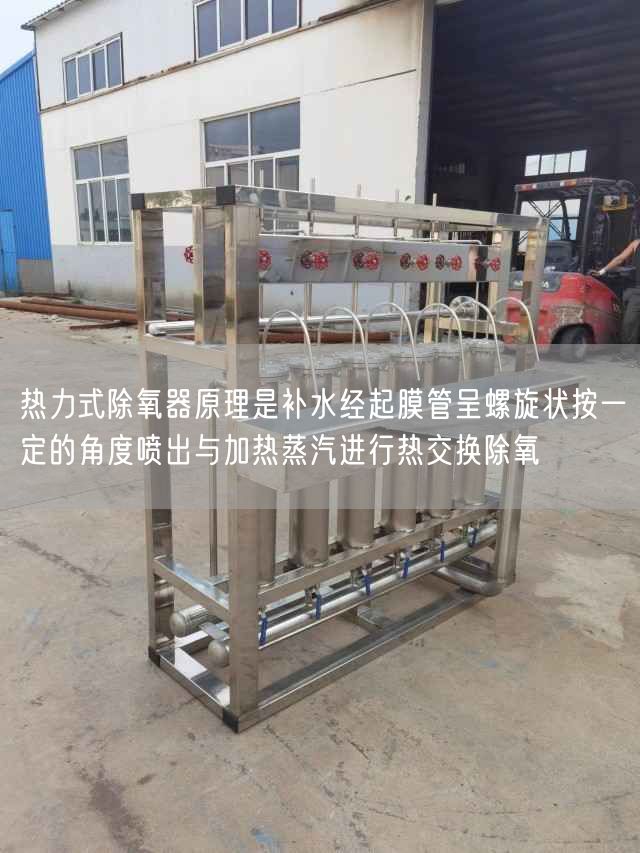 熱力式除氧器原理是補水經起膜管呈螺旋狀按一定的角度噴出與加熱蒸汽進行熱交換除氧